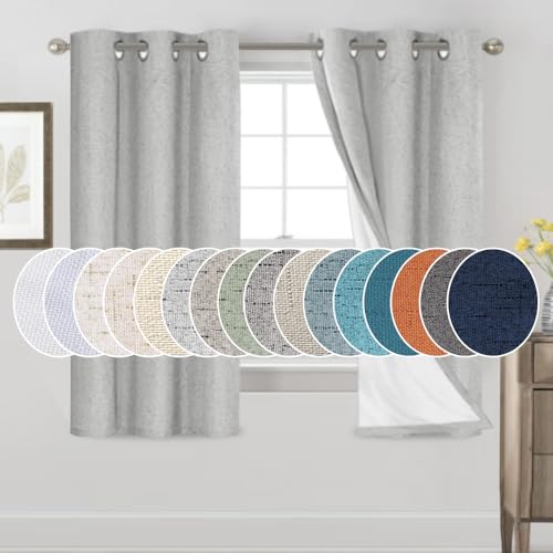 Image of PrinceDeco Linen Texture Curtains Full Blackout Curtains 64 inch Long 2 Panels Set Anti-Rust Grommet Grey Linen Curtains Vertical Drapes Privacy for Bedroom Living Room,42 X 64 Inch, Glacier Grey