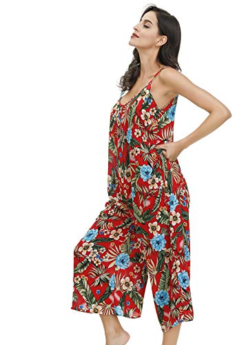 Image of BUENOS NINOS Women's V Neck Floral Maxi Dress Boho Printed Adjustable Spaghetti Strap Ethnic Beach Long Dress with Pockets
