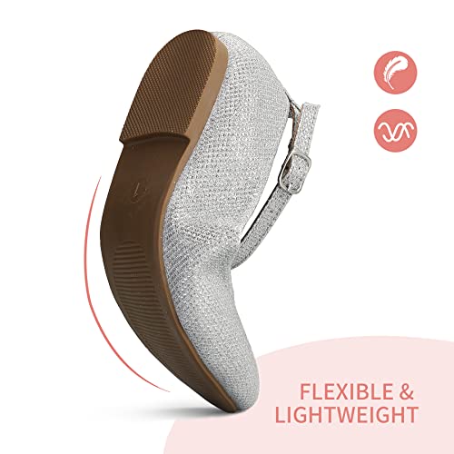 K Komforme Girl'S Ballerina Flat Ankle Strap Dress Ballet Flat Shoes (Toddler/Little Kid/Big Kid) For Wedding Party School Silver Glitter thumb #3
