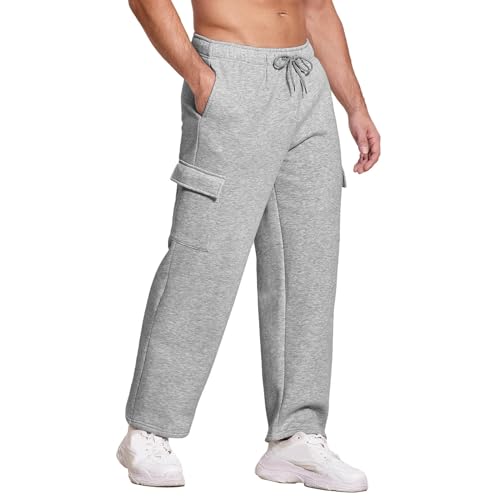 Baggy Sweatpants for Men Cargo Pants Wide Leg Fleece Open Bottom Sweatpant