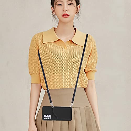 Damondy Case For Samsung A32 5G,Leather Wallet Case With Lanyard Detachable Strap Designs For Girls Women,With Kickstand Card Slots Cover,Protective Phone Case For Samsung Galaxy A32 5G -Black #TOP5