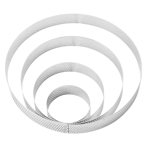 4Pcs Perforated Tart Ring Set, GLADFRESIT Stainless Steel Cake Rings Baking Mould for Pastry, Cake, Dessert (6/10/15/20 cm)
