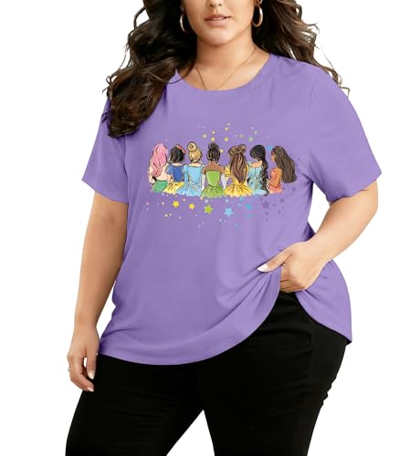 Image of NANYUAYA Plus Size Magic Shirts for Women Castle Kingdom Graphic Magical T Shirt Cute Holiday Princess Tee Vacation Tops