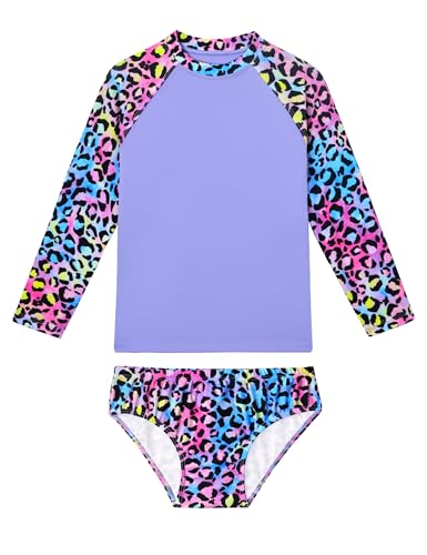 Image of Girls Swimsuit Long Sleeve Rush Guard Bathing Suit Swimwear with Bikini Bottom Sun Protection