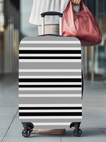 Black Gray Stripe Travel Luggage Cover, Minimalist Geometric Anti-scratch Elastic Luggage Covers For Suitcase Protector, Washable Baggage Covers2