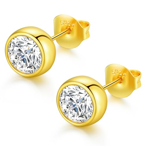 Moissanite Diamond Earrings for Women & Men,1-2 Carat D Color VVS1 Clarity, 5-6.5mm Hypoallergenic 18K White Gold Plated 925 Sterling Silver Bezel Set Round Studs