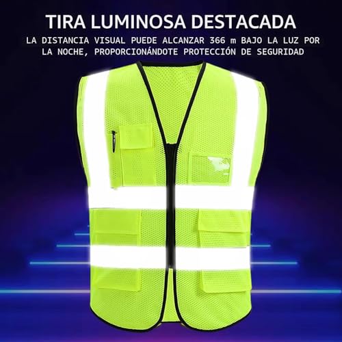 Miniatura 6 de Dhsbgwsx Chaleco De Seguridad Reflectante Amarillo Fluorescente Con Bolsillos Sin Mangas Para Correr Nocturno De Bicicleta, Talla Única