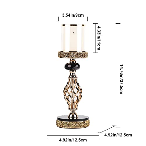 Metal Crystal Hurricane Candle Holders,Detachable Clear Glass Cover,For Candlelight Dinner,Weddings,Christmas,Dining Table Center Decoration,Holder With Crystal Balls,New Home Gift (14.76In,Gold) #TOP1