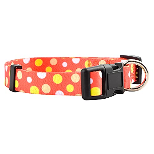 Native Pup Polka Dot Dog Collar, Adjustable for Small, Medium, Large Dogs, Cute Fabric for Boy, Girl (Orange & Yellow, Large)