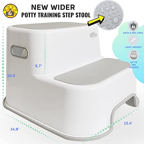 Wider Dual Height 2 Step Stool For Kids | Toddler's Stool For Potty Training And Use In The Bathroom Or Kitchen | Bpa-Free Strong Soft-Grip Steps For Comfort And Safety (1 Pack, Greige) #TOP5