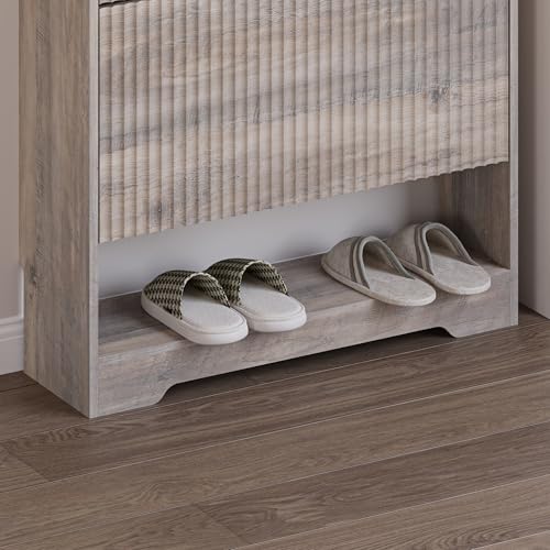 Image of BORNOON Shoe Cabinet with 2 Flip Drawers, Fluted Shoe Storage Cabinet with Adjustable Shelves, Freestanding Rack and Organizer for Entryway, Closet, Hallway