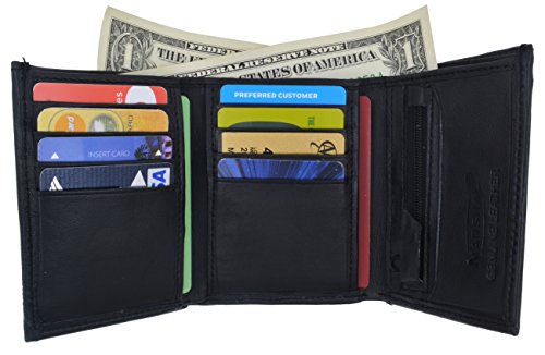 Lambskin Leather Men's Trifold Outside ID Credit Card Holder W/Zipper Pocket Wallet