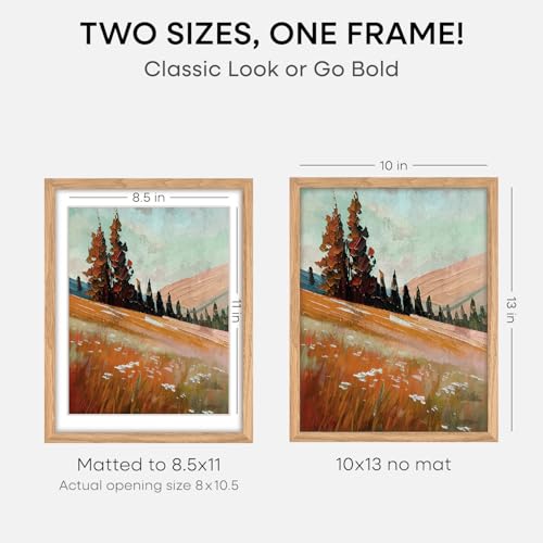 Image of Homeforia 10x13 Picture Frame Wood, High End Natural Oak 10x13 Light Wooden Poster Frames with Mat 8.5x11, 10 x 13 Frame Matted to 8.5 x 11 Photo, 13x10 Thin Frames, Tempered Glass, Wall Kit, Set of 2