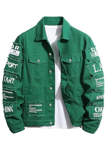 Image of SOLY HUX Men's Denim Jacket Letter Graphic Button Down Flap Pocket Long Sleeve Streetwear Jacket