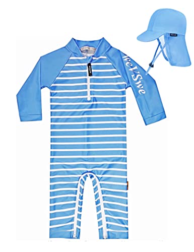 weVSwe Trajes de baño para niños pequeños en uno Sombrero para el Sol UPF 50+ Verano Playa Azul 12-18 Meses
