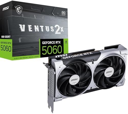 MSI GeForce RTX 5060 8G VENTUS 2X OC Graphics Card - RTX 5060 GPU, 8GB GDDR7 (28Gbps/128-bit), PCIe 5.0 - DUAL-Fan Thermal Design (2 x TORX FAN 5.0) - HDMI 2.1b, DisplayPort 2.1b: image 1 of 7
