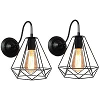 iDEGU 2 Pack Lámparas de Pared Industrial Vintage Jaula de Pantalla de Metal Negro Aplique de Pared Interior Decoración para salón, cocina, dormitorio, café, bar, 20 cm