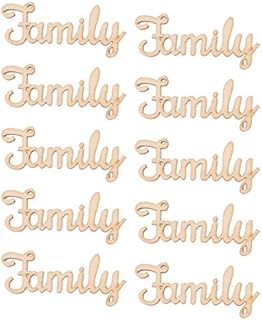 SUPVOX 10pcs Unfinished Family Wood Words Ornaments, Rustic Crafts Wooden Family Letters Alphabet Script for Christmas Tree Crafts Home Wedding DIY Decorations