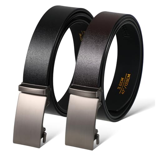 2pcs Adjustable Ratchet Belt with Vintage Automatic Buckle Black Tpu Alloy Casual Work and Dress Pants