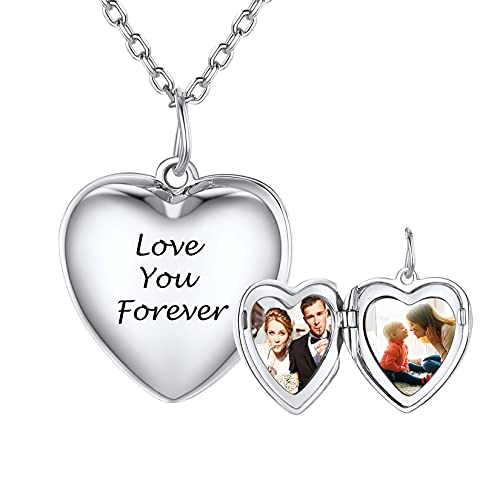 SILVERCUTE Personalized & Engraved Locket Necklace with 18" Chain -Angel Wings Locket, Custom Heart Locket Pendant that Holds Picture, Sterling Silver