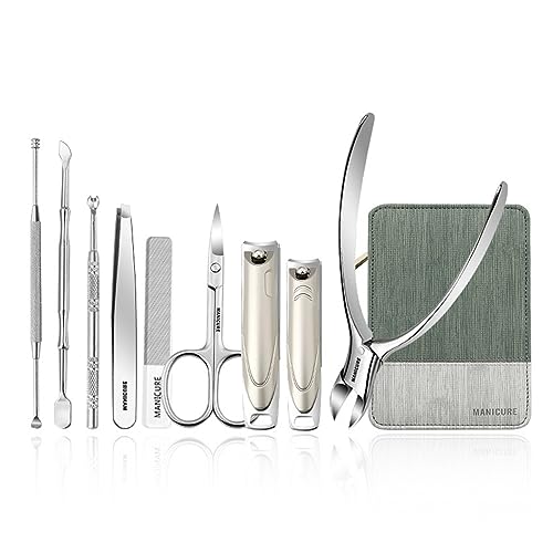 爪切りセット マニキュアキット 爪切りセット プロフェッショナルペディキュアキット 9ピース ステンレススチール グルーミングケアセット 肘頭足爪切り付き 男性&女性用 写真 爪切りセット ネイルケアキット (Color : A)