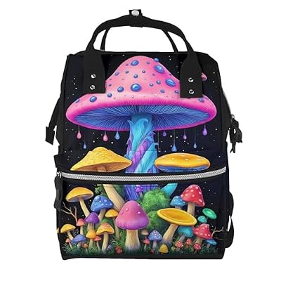 Qewfoju Colorful Mushroom Print Diaper Bag Backpack Large Capacity Diaper Backpack Baby Changing Bags