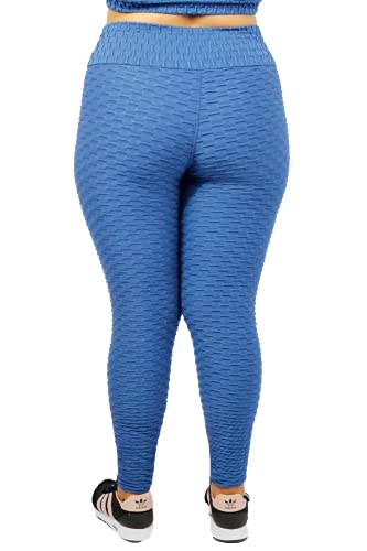 Kit 2 Legging Bolha LegBrasil Plus Size Suplex Fitness Cós Alto Compressão (preto - azul G2)