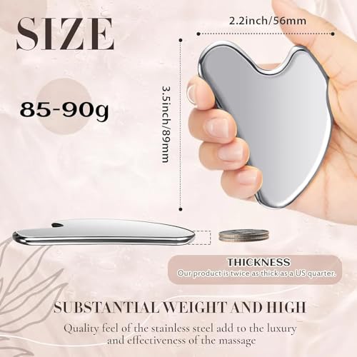 Image of Gua Sha Combo Set - Stainless Steel Silver Scraper and Natural Jade Green Stone for Face and Body Massage
