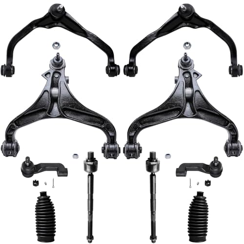 Image of Detroit Axle - Front 10pc Control Arms Kit for 07-11 Dodge Nitro, 08-12 Jeep Liberty, 4 Upper & Lower Control Arms Assembly 4 Tie Rods 2 Boots 2008 2009 2010 2011 Replacement
