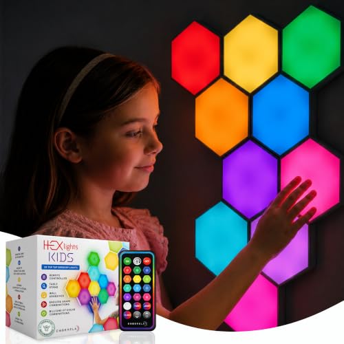 Image of Emberela HEXlights Sensory Lights for Kids - 10pk Touch Hexagon LED Lights | Autism, ADHD & Sensory Seeking | 13 Colors | Best for Sensory Room, Classroom Calm-Down Corner & Bedroom Tap Tap Wall Light