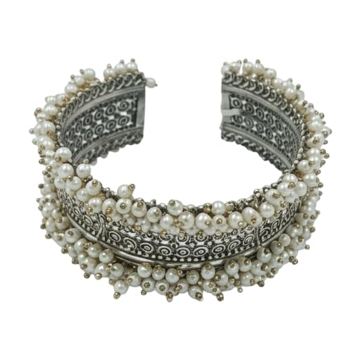 Layered Pearl Cuff Kada for Women | Grey-Toned Bracelet with Pearl Detailing and Cuff Design | Ethnic Jewellery Accessory for Festive Occasion, Party, Gifting and Styling-picture-41
