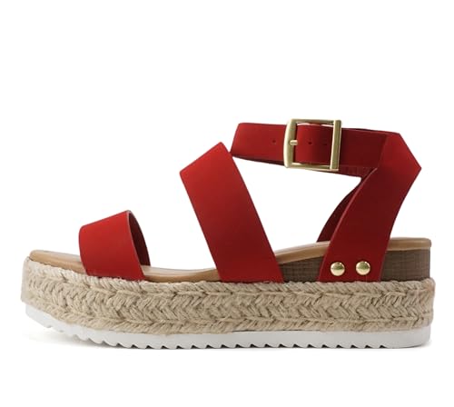 Image of Soda Top Shoe Bryce Open Toe Buckle Ankle Strap Espadrilles Flatform Wedge Casual Sanda