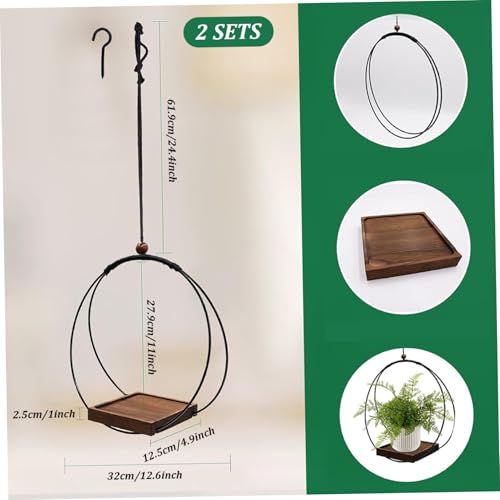 Support de plante suspendu boho x2 en bois et fer réglable pour intérieur