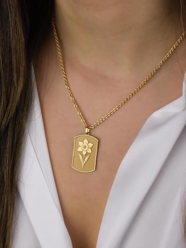 Collier pendentif pièce gravée fleur de jonquille argent or 45cm