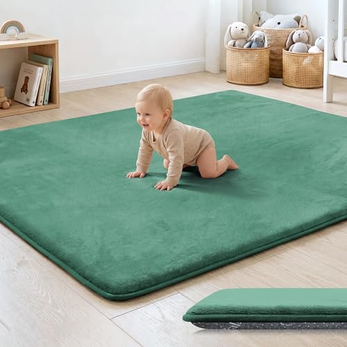 Image of 1.3 inch Thick Play Mat for Baby 50x50 Foam Playmat for Kids Dark Green | Memory Mat for Baby to Play on Floor Waterproof Easy Care with Non-Slip Tummy Time Play Mat for Nursery Playroom Classroom