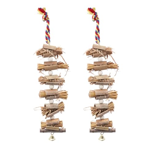 2-Pack Bird Toys with Straw and Bell, Parakeet Toys in Cage, Parrot Cage Accessories, Suitable for Budgies Cockatiels Lovebirds Canaries Conures Quaker Finches Parrotlets Small to Medium Birds
