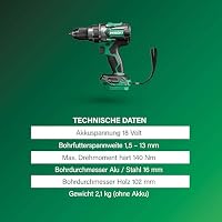 HiKOKI Akku-Bohrschrauber - 18 V, 140 Nm, Brushless, RFC-Technologie, 13 mm Schnellspannbohrfutter - Inkl. 2 x 4.0 Ah Li-Ion Akkus (BSL1840M), Koffer - Leistungsstark und kompakt für Profi-Anwendung – Ansicht 3