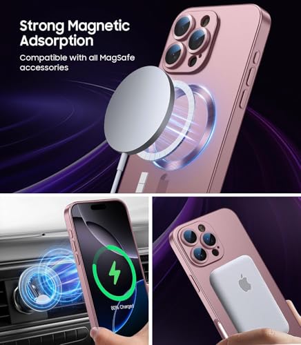 Image of DIZORO Magnetic Case for iPhone 13 Pro Max Cover [Compatible with MagSafe][Built-in Camera Lens Protector] Slim Soft Silicone Bumper Shockproof Metallic Luster Back Cover Phone Cases (Pink)
