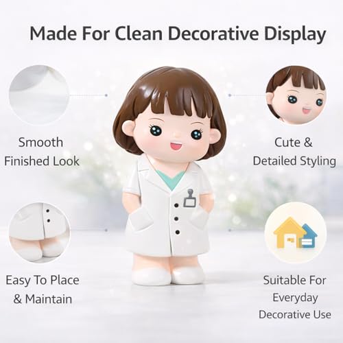Image of YOURKARTS.COM Small PVC Female Doctor Figurine - Cute Medical Desk Decor, Mini Doctor Statue for Office, Home Decor & Car Dashboard Decoration