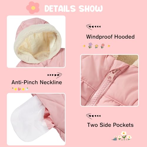 TUONROAD Baby Winter Coat for Girls Toddler Thicken Puffer Jacket Warm Zipper Outerwear with Pockets, Pink, 18-24 Months - Thumbnail 4