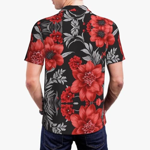 Polo pour le golf et le travail imprimé léopard à fleurs rouges