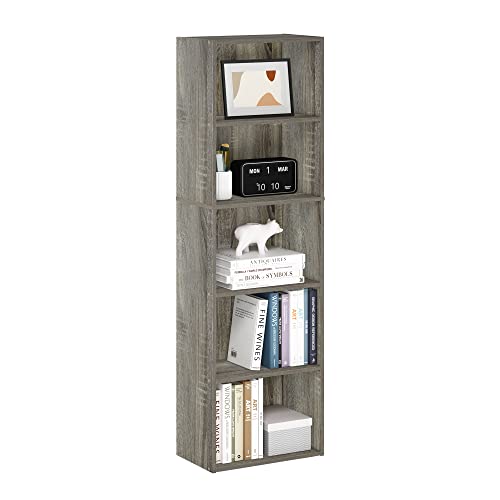 Furinno LUDER Book Shelf, 5-Cube Bookshelf, Bookcase with Open Shelf, 9.4 x 15.8 x 52, for Living Room, Bedroom, Home Office, French Oak