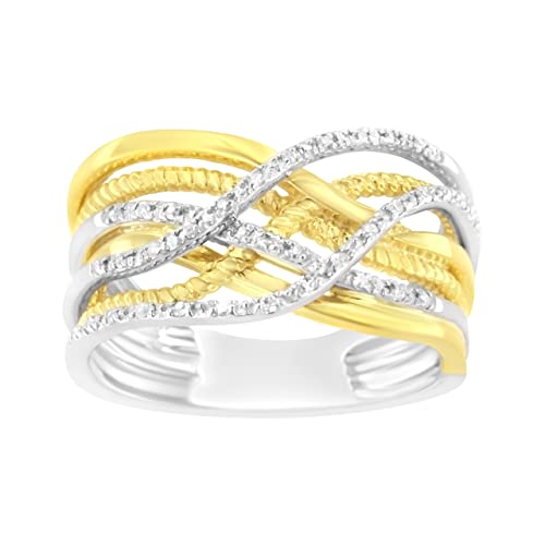 Haus of Brilliance 10K Yellow Gold Plated .925 Sterling Silver 1/10 Cttw Diamond Multi Row Crossover Ring Band (I-J Color, I1-I2 Clarity) - Size 7