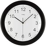  AMS - Funkuhr - Wanduhr - schwarzes Kunststoffgehäuse - weißes Zifferblatt - Sekundenzeiger