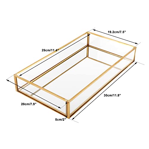 Highfree Gold Vintage Glass Decorative Mirror Tray Jewelry Tray Serving Tray Vanity Tray Cosmetics, Makeup, Trinket Organizer For Dresser, Bathroom And Bedroom (11.8X7.9X2) #TOP1