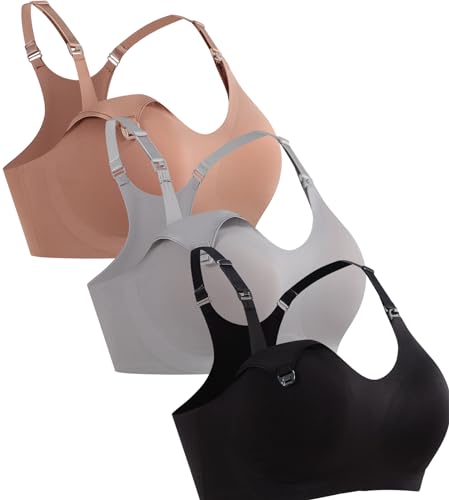 Image of TOUCH LOOM 3Pack High Support Sports Nursing Bra Racerback Fixed Cups for Maternity Breastfeeding Yoga Workout Bra