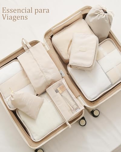 KIT 10 Organizador de Malas para Viagem: Kit Completo de Organização - Inclui Bolsa Organizadora e N