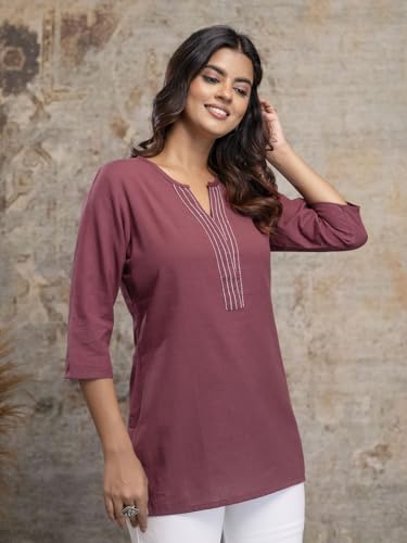 Image of Elegant Short Kurti for Women - 3 /4 Sleeves | Round Neck | (S to XXL)