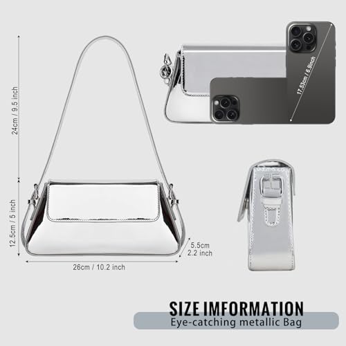 Bolso de hombro metálico plateado Y2k para mujer miniatura 5