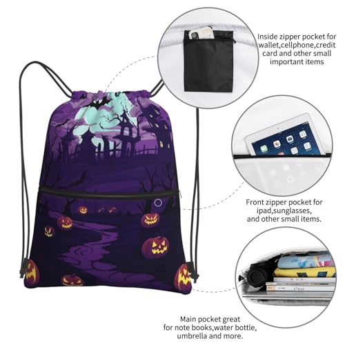 Drawstring Backpack Waterproof Draw String Bag Gym Drawstring Bags Purple Halloween Swim Bag for Men Women4